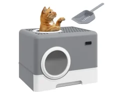 Clearance PawHut Katzentoilette mit Deckel 2 Ausgänge