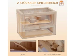 PawHut Käfig Nagerkäfig Kleintierkäfig Tanne Naturholz 60L x 35B x 42H cm