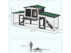 Outlet PawHut Kleintierstall mit Freigehege 204 x 45 x 80 cm
