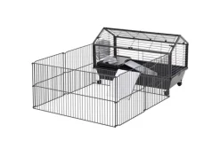 PawHut Kleintierstall mit Klappbarem Auslaufbereich Schwarz 88 x 128,5 x 56 cm