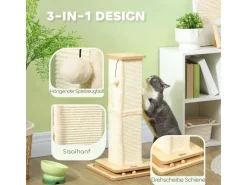 PawHut Kratzstamm Kratzsäule MDF Sisal Eiche 34L x 34B x 67H cm
