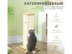 PawHut Kratzstamm Kratzsäule MDF Sisal Eiche 34L x 34B x 67H cm