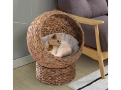 PawHut Rattan Katzenkorb mit Kissen