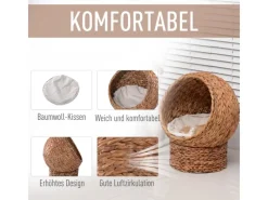PawHut Rattan Katzenkorb mit Kissen