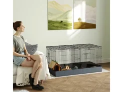 PawHut Small Animal Cage Stahl Oxfordstoff Schwarz 121L x 61B x 61H cm