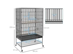 PawHut Vogelkäfig mit Sitzstangen Ablage Bodenwanne