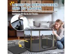 PawHut Welpenauslauf Oxford-Stoff Nylonnetz Grau 94L x 74B x 60H cm