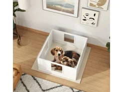 PawHut Wurfkiste für Welpen Kiefernholz MDF Weiß 100L x 96B x 48H cm