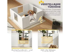 PawHut Wurfkiste für Welpen Kiefernholz MDF Weiß 100L x 96B x 48H cm