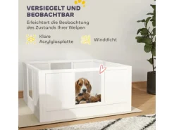 PawHut Wurfkiste für Welpen Kiefernholz MDF Weiß 100L x 96B x 48H cm