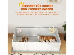 PawHut Wurfkiste für Welpen Kiefernholz MDF Weiß 196L x 96B x 48H cm