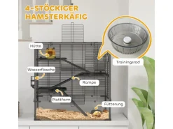 New PawHut Zwerghamster-Käfig Stahl Gehärtetes Glas Schwarz 78,5L x 48,5B x 80H cm