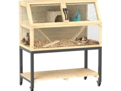 Discount PawHut Zwerghamsterkäfig Tannenholz Stahl Naturholz 87L x 43B x 101H cm