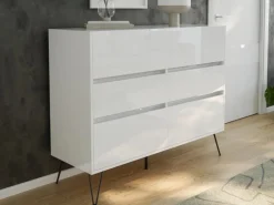 Outlet Posseik Sideboard Industrial M 6 Schubladen 120 cm Weiß Hochglanz