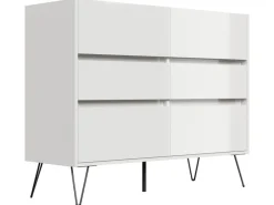 Outlet Posseik Sideboard Industrial M 6 Schubladen 120 cm Weiß Hochglanz