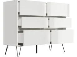 Outlet Posseik Sideboard Industrial M 6 Schubladen 120 cm Weiß Hochglanz