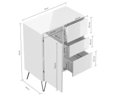 Discount Posseik Sideboard Industrial K 3 Schubladen 1 Tür 80 cm Top Weiß Eiche
