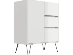 Discount Posseik Sideboard Industrial K 3 Schubladen 1 Tür 80 cm Top Weiß Eiche