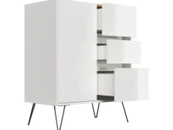 Discount Posseik Sideboard Industrial K 3 Schubladen 1 Tür 80 cm Top Weiß Eiche