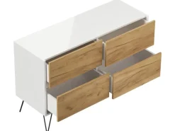 Discount Posseik Sideboard Industrial E 4 Schubladen 120 cm Front Weiß Eiche