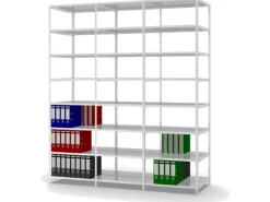 PROREGAL Aktenregal Schraubsystem Grundregal HxBxT 255 x 75 x 60 cm 8 Ebenen Fachlast 90 kg Mit Deckboden Beidseitig Nutzbar