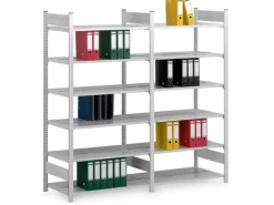 New PROREGAL Aktenregal Stecksystem T-Profil Grundregal HxBxT 175 x 75 x 60 cm 5 Ebenen Fachlast 90 kg Beidseitig Nutzbar Lichtgrau