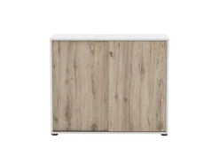 Hot PROREGAL Aktenschrank Pigeon Large HxBxT 83,6 x 100 x 41 cm 2 Fächern & 2 Abschließbare Schiebetüren Weiß & Eiche Eiche-Weiß