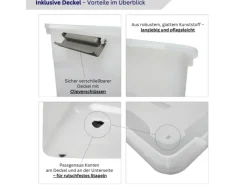 Best PROREGAL Aufbewahrungsbox Mit Deckel 45L 4er Set Groß Rollen Transparent Stapelbar Kunststoffbox Verschlussclips Stapelbox Aufbewahrungsbehälter