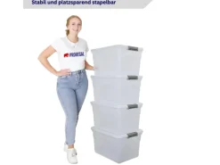 Best PROREGAL Aufbewahrungsbox Mit Deckel 45L 4er Set Groß Rollen Transparent Stapelbar Kunststoffbox Verschlussclips Stapelbox Aufbewahrungsbehälter