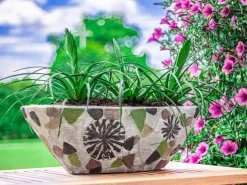 New PROREGAL Blütentopf mit Mosaik Grau Breit Keramik 405x19x14cm