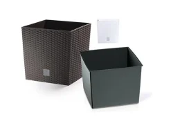 PROREGAL Blumentopf Rattan Quadrat 320x320x 325mm 32Lit Rato Niedrig Braun