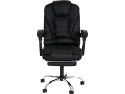 New PROREGAL Bürostuhl HxBxT 110x63x103 cm Sitzhöhe 48cm Ausziehbare Fußstütze Kunstleder Schwarz Schreibtischstuhl Drehstuhl Chefsessel