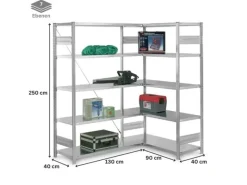 Discount PROREGAL Eckregal Stecksystem T-Profil HxBxT 300 x 130 x 40 cm 7 Ebenen Traglast 124 kg Verzinkt