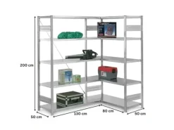 Best PROREGAL Eckregal Stecksystem T-Profil HxBxT 200 x 130 x 50 cm 5 Ebenen Traglast 124 kg Lichtgrau