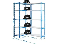 Discount PROREGAL Eckregal BIG Metal Shark HxBxT 200 x 130 x 30 cm Fachlast 80 kg Blau