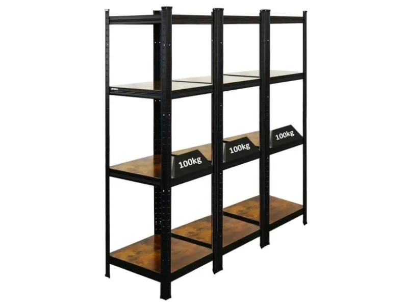 PROREGAL 3er Vintage Series Schwerlastregal Ragnar Set HxBxT 150x45x45cm Fachlast 100kg Vintagebraun-Schwarz