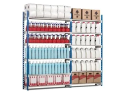 PROREGAL Fachbodenregal Maximus HxBxT 220 x 100 x 80 cm 6 Ebenen Spanplatten-Fachboden Fachlast 198 kg Lichtblau-Lichtgrau