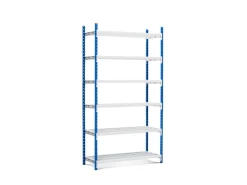 PROREGAL Fachbodenregal Maximus HxBxT 260 x 125 x 34 cm 7 Ebenen Offener Fachboden Fachlast 114 kg Lichtblau-Lichtgrau