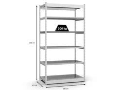 PROREGAL Fachbodenregal Stecksystem Vierkant-Profil Grundregal HxBxT 250 x 132,5 x 60 cm 6 Ebenen Einseitige Bauart Fachlast 200 kg