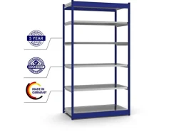 Sale PROREGAL Fachbodenregal Stecksystem Vierkant-Profil Grundregal HxBxT 250 x 132,5 x 60 cm 6 Ebenen Einseitige Bauart Fachlast 200 kg Enzian Blau