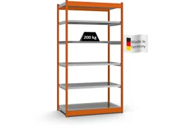 PROREGAL Fachbodenregal Stecksystem Vierkant-Profil Grundregal HxBxT 250 x 132,5 x 60 cm 6 Ebenen Einseitige Bauart Fachlast 200 kg