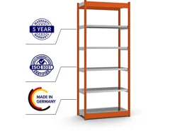 PROREGAL Fachbodenregal Stecksystem Vierkant-Profil Grundregal HxBxT 250 x 102,5 x 40 cm 6 Ebenen Einseitige Bauart Fachlast 200 kg