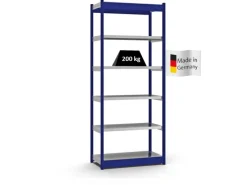 Best PROREGAL Fachbodenregal Stecksystem Vierkant-Profil Grundregal HxBxT 250 x 102,5 x 40 cm 6 Ebenen Einseitige Bauart Fachlast 200 kg Enzian Blau