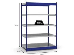 Discount PROREGAL Fachbodenregal Stecksystem Vierkant-Profil Grundregal HxBxT 200 x 132,5 x 80 cm 5 Ebenen Einseitige Bauart Fachlast 200 kg Enzian Blau
