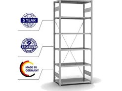 PROREGAL Fachbodenregal Stecksystem T-Profil Light-Duty Grundregal HxBxT 250 x 100 x 50 cm 6 Ebenen Fachlast 140 kg Einseitig Nutzbar Verzinkt