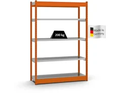PROREGAL Fachbodenregal Stecksystem Vierkant-Profil Grundregal HxBxT 200 x 132,5 x 40 cm 5 Ebenen Einseitige Bauart Fachlast 200 kg