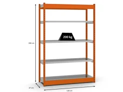 PROREGAL Fachbodenregal Stecksystem Vierkant-Profil Grundregal HxBxT 200 x 132,5 x 40 cm 5 Ebenen Einseitige Bauart Fachlast 200 kg