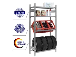 Hot PROREGAL Getränkekisten- & Reifenregal Chiemsee Tire Made in Germany HxBxT 200 x 106 x 43,5 cm 3 Kisten auf 1 Ebene & 4 Reifen & 2 Boards Verzinkt
