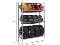 PROREGAL Getränkekisten- & Reifenregal Chiemsee Tire Made in Germany HxBxT 200 x 136 x 43,5 cm 6 Kisten auf 2 Ebenen & 4 Reifen Verzinkt