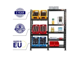 PROREGAL Getränkekistenregal Gaardasee HxBxT 180 x 160 x 30 cm 6 Kisten & 5 Boards Schwarz Freistehend Kistenständer Getränkeregal